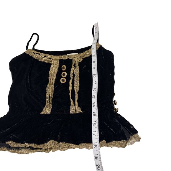 Vintage Henri Bendel Velvet Top Womens Black Spaghetti Straps Gold Lace Size XS - Picture 7 of 7